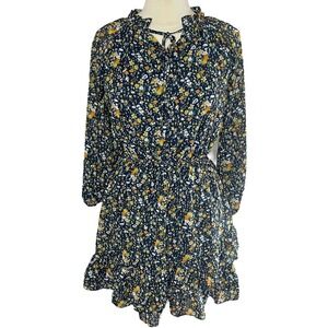 LOVE ADY Navy & Yellow Ditsy Floral Ruffled Mini Dress, Medium